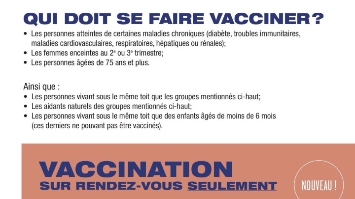 Vaccination sur Rendez-vous seulement