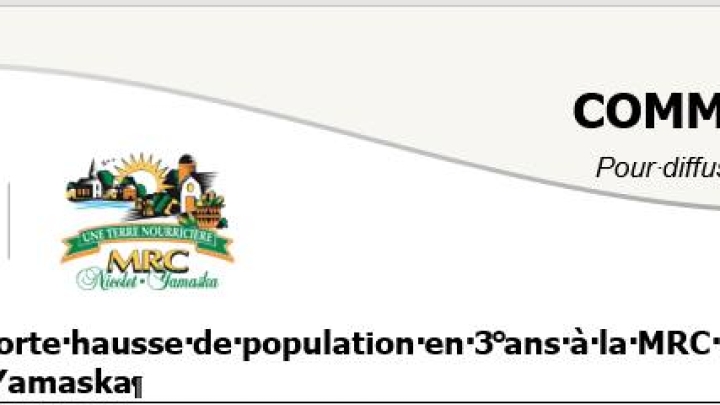 La plus forte hausse de population en 3 ans à la MRC de Nicolet-Yamaska