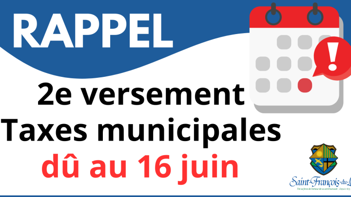 COMPTE DE TAXES MUNICIPALES | RAPPEL DE PAIEMENT
