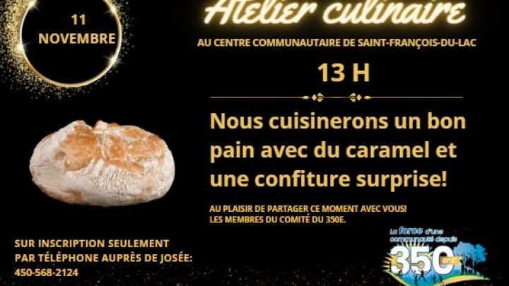 LANCEMENT OFFICIEL DU LIVRE DE RECETTES LE SAMEDI 11 NOVEMBRE À 11 H ET ATELIER CULINAIRE À 13 H