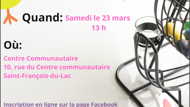 AVIS AUX ENFANTS : VENEZ VOUS AMUSER ET JOUER AU BINGO! VENEZ EN GRAND NOMBRE SAMEDI 23 MARS DÈS 13 H AU CENTRE COMMUNAUTAIRE! PLAISIR ASSURÉ! ON VOUS ATTEND!