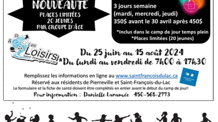 CAMP DE JOUR: DÉBUT DES INSCRIPTIONS: LUNDI 1er AVRIL!