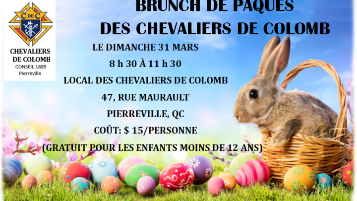 BRUNCH DE PÂQUE DES CHEVALIERS DE COLOMB DIMANCHE LE 31 MARS!