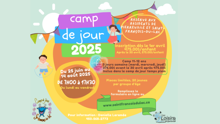 INSCRIPTIONS POUR LE CAMP DE JOUR - À PARTIR DU 1ER AVRIL 2025
