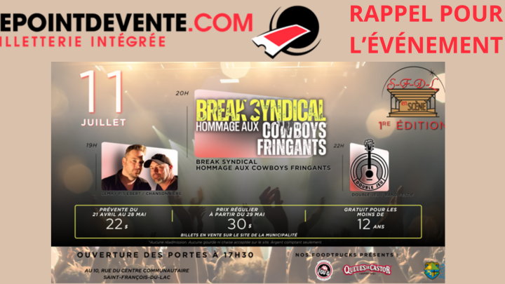 RAPPEL POUR L'ÉVÉNEMENT DU 11 JUILLET