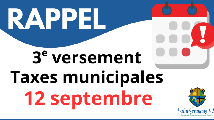 COMPTE DE TAXES MUNICIPALES | RAPPEL DE PAIEMENT
