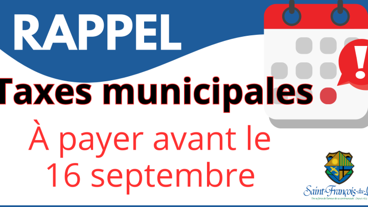 COMPTE DE TAXES MUNICIPALES | RAPPEL DE PAIEMENT