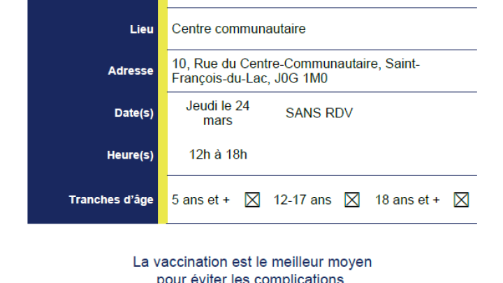 AVIS PUBLIC - VACCINATION MOBILE LE JEUDI 24 MARS 2022