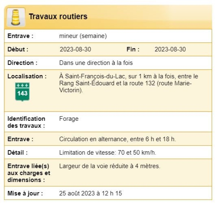 AVIS DE TRAVAUX ROUTIER