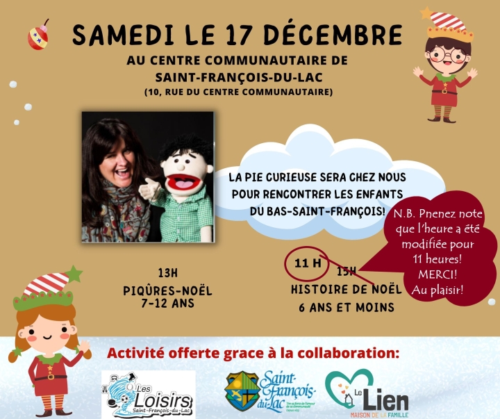 LA PIE CURIEUSE CHEZ NOUS LE 17 DÉCEMBRE!