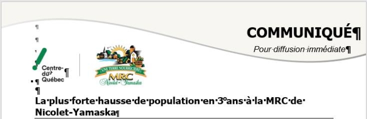 La plus forte hausse de population en 3 ans à la MRC de Nicolet-Yamaska