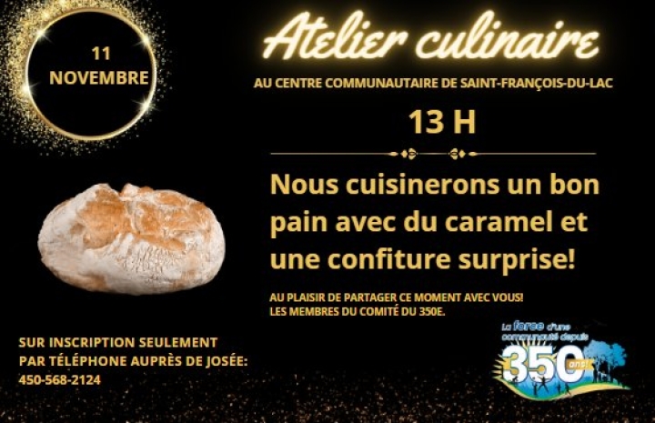 LANCEMENT OFFICIEL DU LIVRE DE RECETTES LE SAMEDI 11 NOVEMBRE À 11 H ET ATELIER CULINAIRE À 13 H