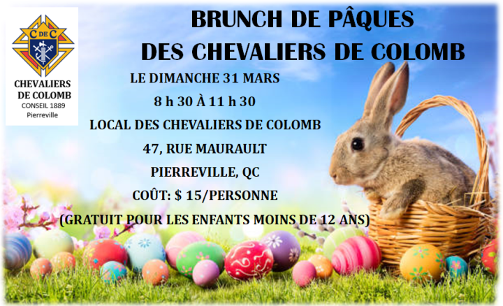 BRUNCH DE PÂQUE DES CHEVALIERS DE COLOMB DIMANCHE LE 31 MARS!