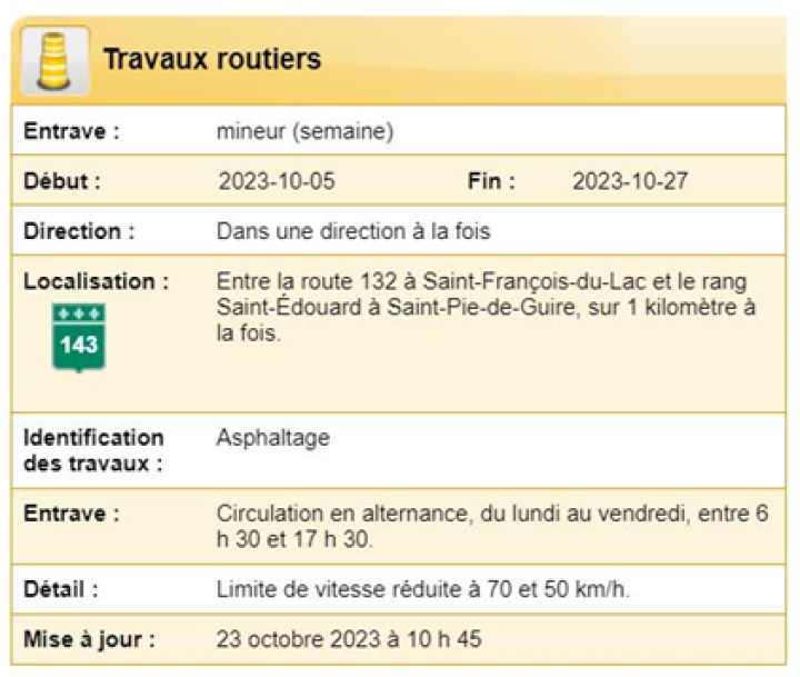 AVIS DE TRAVAUX ROUTIER