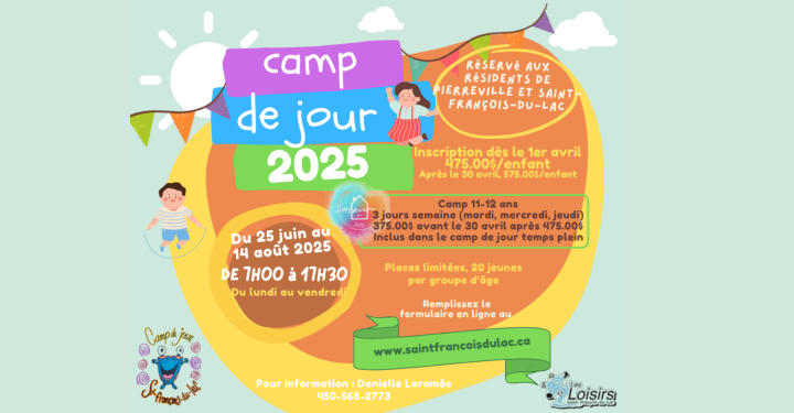 INSCRIPTIONS POUR LE CAMP DE JOUR - À PARTIR DU 1ER AVRIL 2025