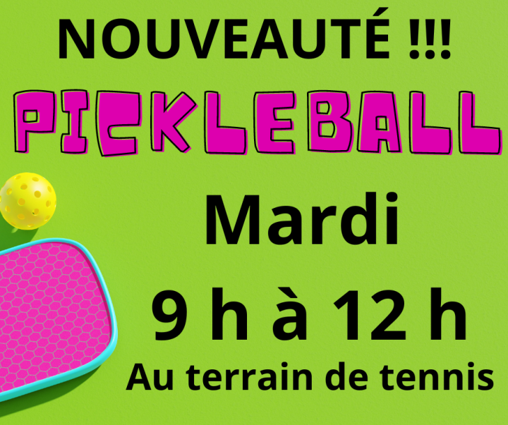 NOUVEAUTÉ --- PICKLEBALL TOUS LES MARDIS DE 9 h À 12H