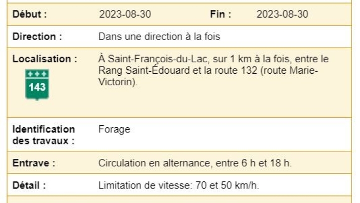AVIS DE TRAVAUX ROUTIER