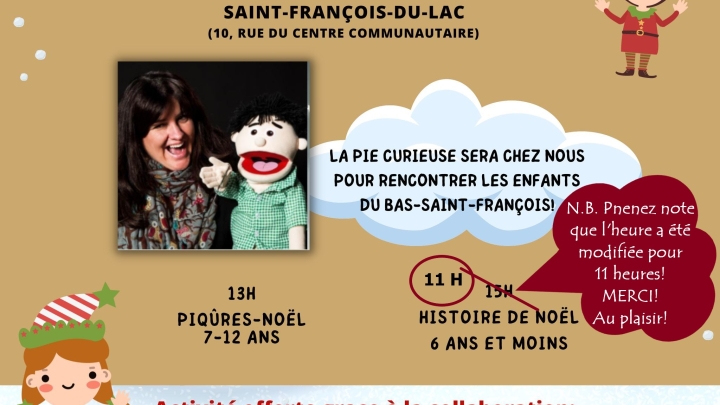 LA PIE CURIEUSE CHEZ NOUS LE 17 DÉCEMBRE!