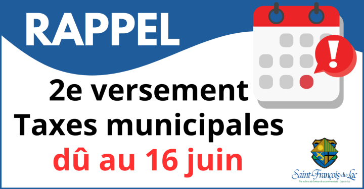 COMPTE DE TAXES MUNICIPALES | RAPPEL DE PAIEMENT