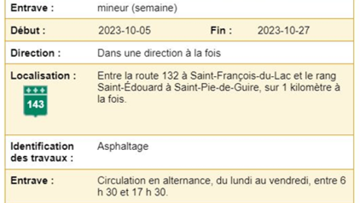 AVIS DE TRAVAUX ROUTIER