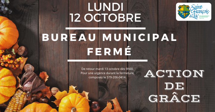 ACTION DE GRÂCE | LUNDI 12 OCTOBRE 2026 | BUREAU MUNICIPAL FERMÉ
