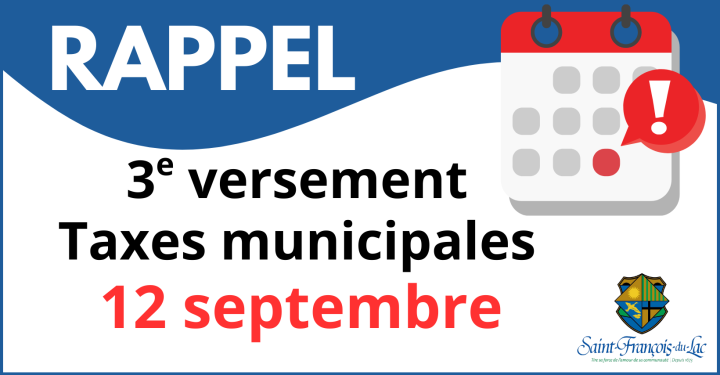 COMPTE DE TAXES MUNICIPALES | RAPPEL DE PAIEMENT